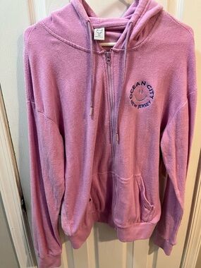 Ocean City New Jersey Ragwear Embroidered Pink Long Sleeve Zip Beach Hoodie XL